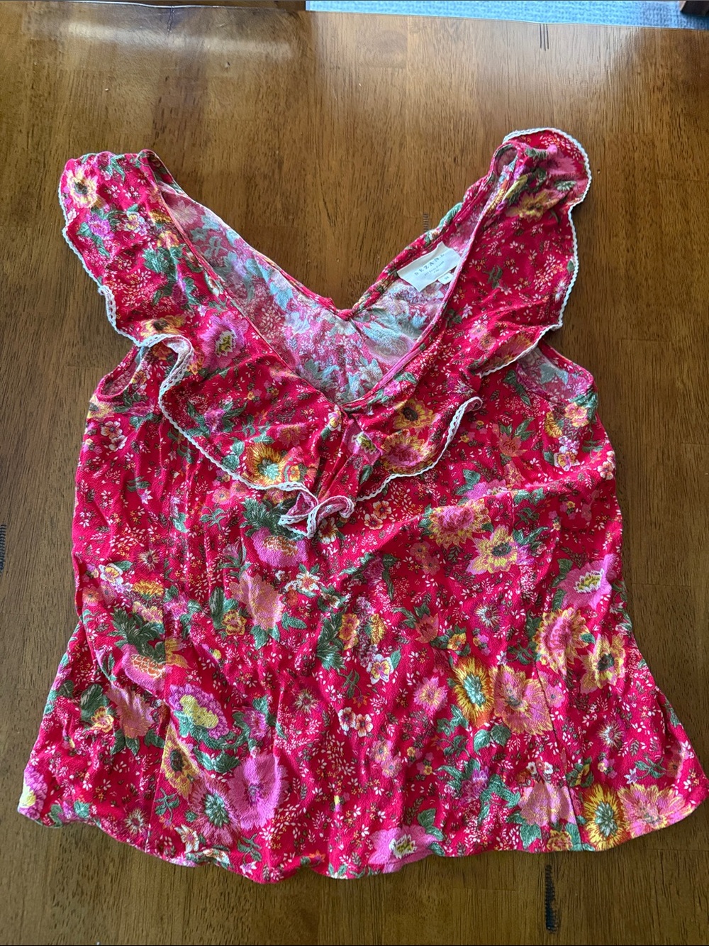 Sezane 38 print Coral Red Floral Button-Up Shirt